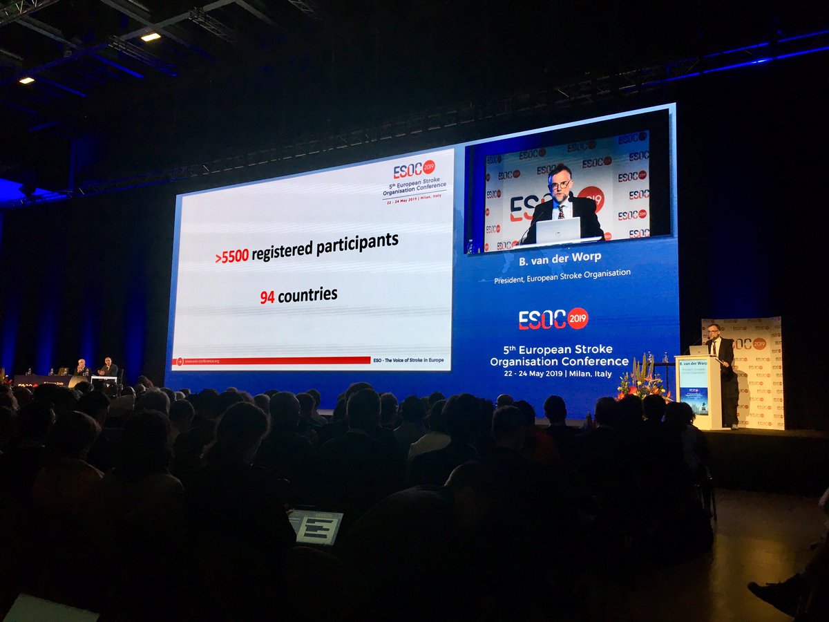 GMNISDN's tweet photo. The stage is set for the official welcome and large clinical trials update at the #ESOC2019 We are looking forward to hearing the results of the stroke  @PASTA_Trial our @NWAmbulance clinicians were involved in #stroke #strokerecognition https://t.co/RCt5jcbSyb