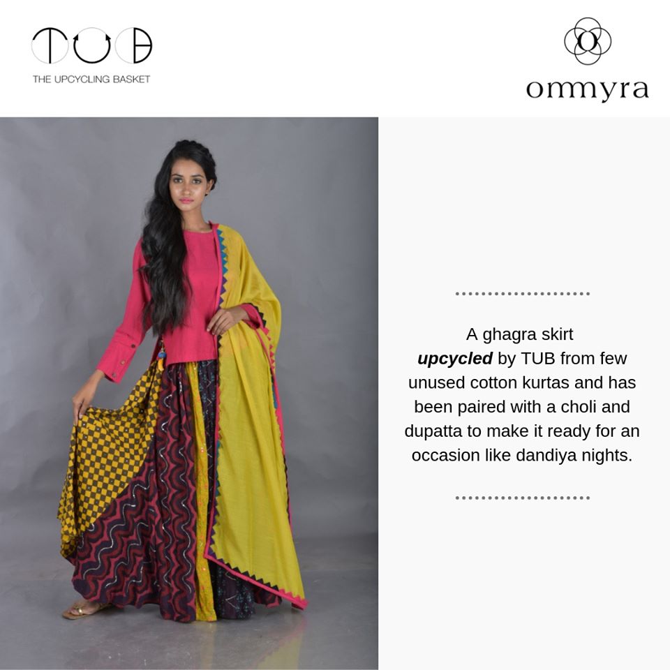 ommyralabels's tweet photo. A ghagra skirt upcycled by TUB from few unused cotton kurtas and has been paired with a choli and dupatta to make it ready for an occasion like dandiya nights.
Drop your loved clothes at our store between by tomorrow and TUB - The Upcycling Basket team will get in touch with you. https://t.co/EMwvsp4ZeP