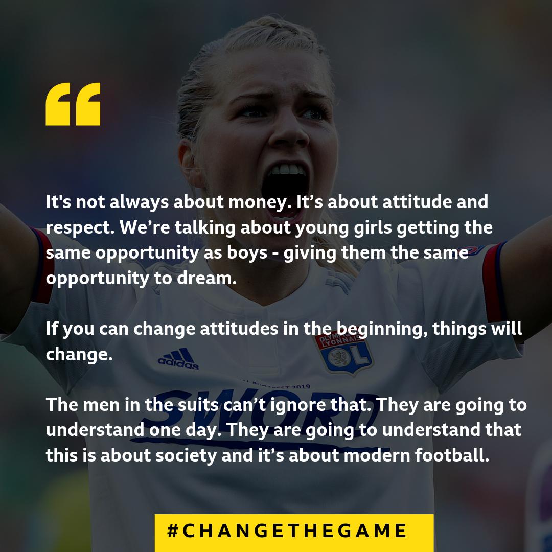 Ada Hegerberg has been voted the BBC Women's Footballer of the Year for 2019.

We asked why standing up for equality is so important to her.

Here's her powerful response 👉 bbc.in/2HJzMhi

#ChangeTheGame