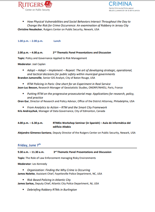CriminaUMH's tweet image. Ya puedes consultar el programa de la I Conferencia Internacional de Análisis de riesgos delictivos, que se celebra los días 6 y 7 de junio en Elche. 
Inscripciones 📲rutgerscps.org/iccra.html 
Programa 📃 rutgerscps.org/uploads/2/7/3/…