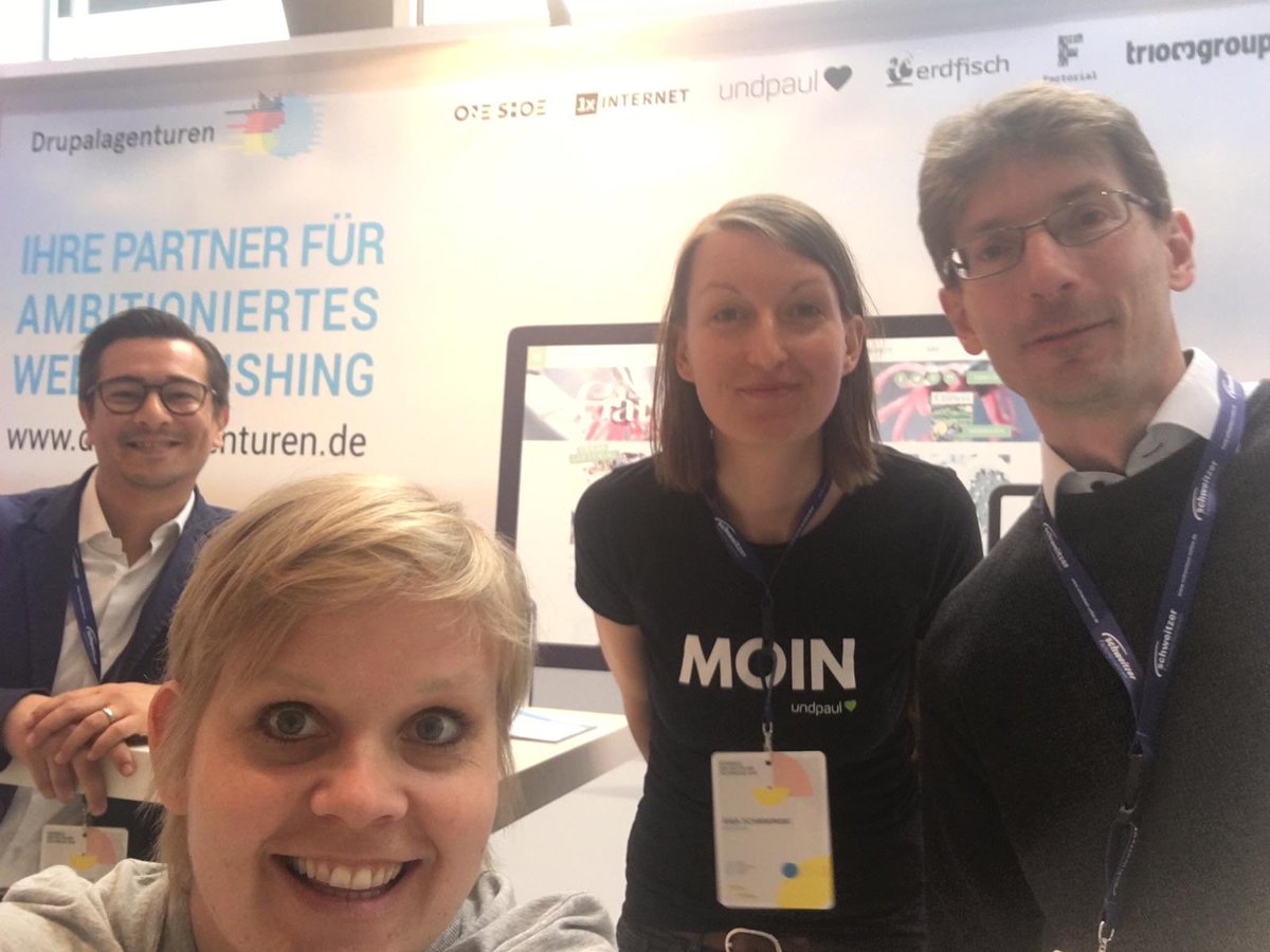 Heute gibt es vom Verband der Drupalagenturen Informationen zu den Web-CMS Drupal und dem darauf aufbauenden Thunder. Viele Anwendungsfälle für Verlage, wir freuen uns über jeden Besuch! Wir haben auch tolle Kugelschreiber 😊