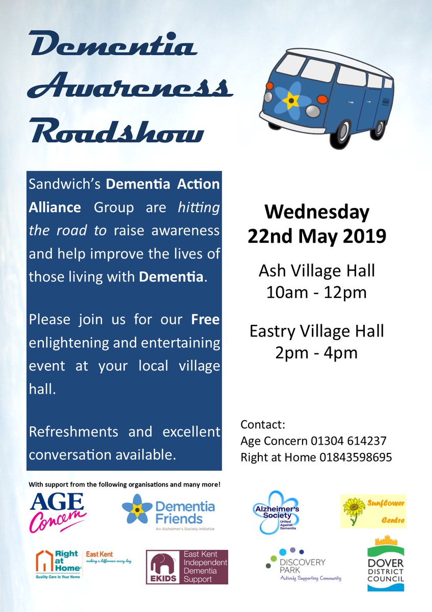 The Dementia Awareness Roadshow is all set up and open for the next 2 hours (10am-12pm) at Ash Village Hall before we head off to Eastry come along and say hello! #DAW2019