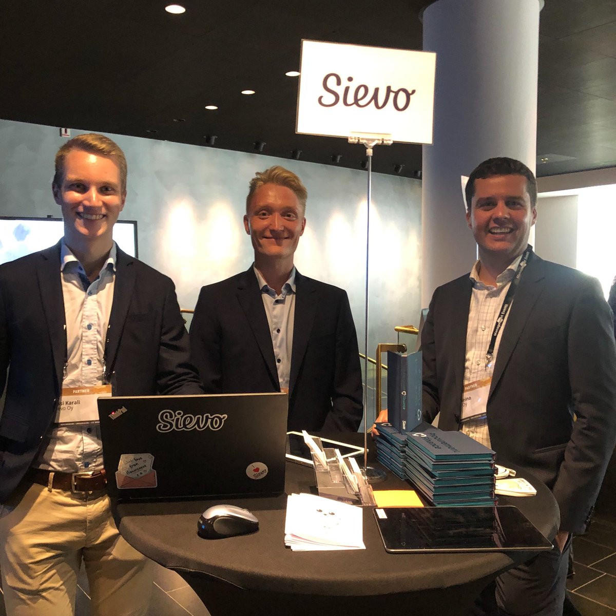 Sievo's tweet photo. Hälsningar från Stockholm! 🇸🇪 These smiley chaps are at @ManagementEv #NordicStrategyForumSupplyChain. Come talk to them about AI-powered Procurement Analytics. https://t.co/HO7YrUmEZC