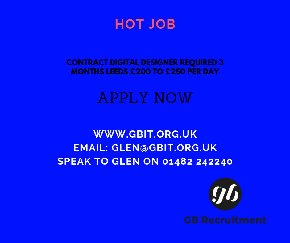 Contract Digital designer required for a 3 month contract based in Leeds city centre. APPLY NOW lnkd.in/eARtYV4 #DigitalJobs #LeedsJobs #Leeds