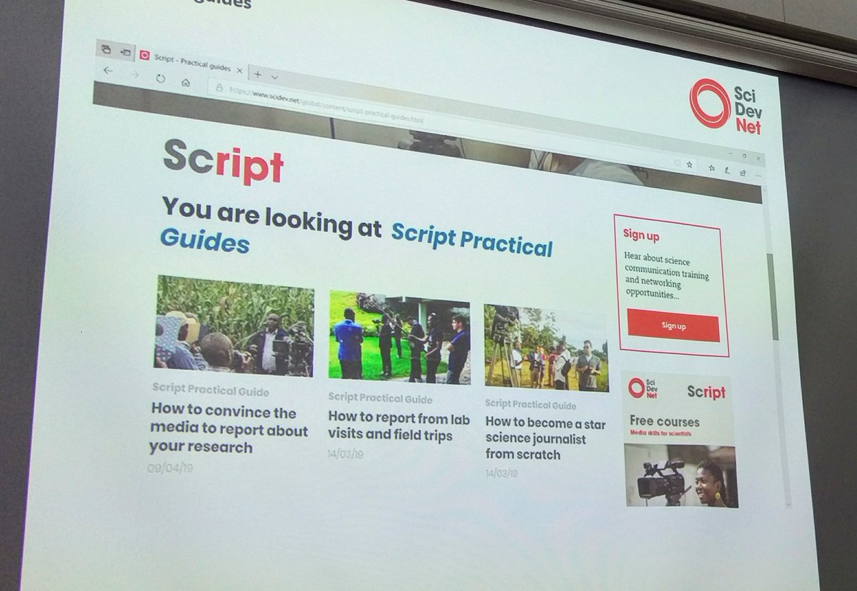 VerityWarne's tweet photo. Interesting to hear how @SciDevNet are supporting researchers to improve their media communication skills, and journalists to report science. #SidaScienceDays2019 https://t.co/jSRAR3eKOc