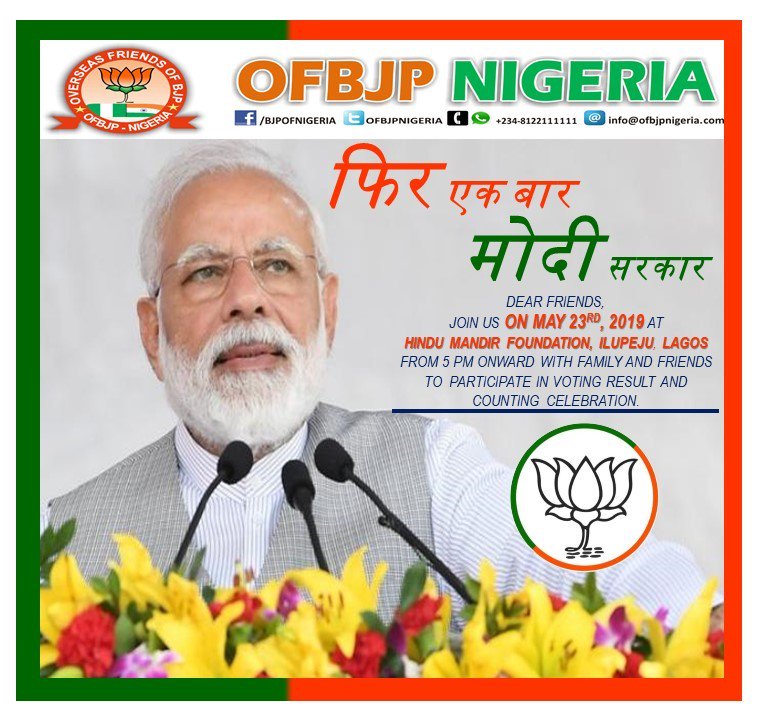 This is good initiative in Nigeria by us as OFBJP Nigeria Executive committee. This showing our love and affection towards motherland India and strength of Democracy. @nri4namo @bjp4india @narendramodi @ANI @PTIofficial @vijai63 @OFBJP @OFBJPNIGERIA @mevipul @OFBJPAus