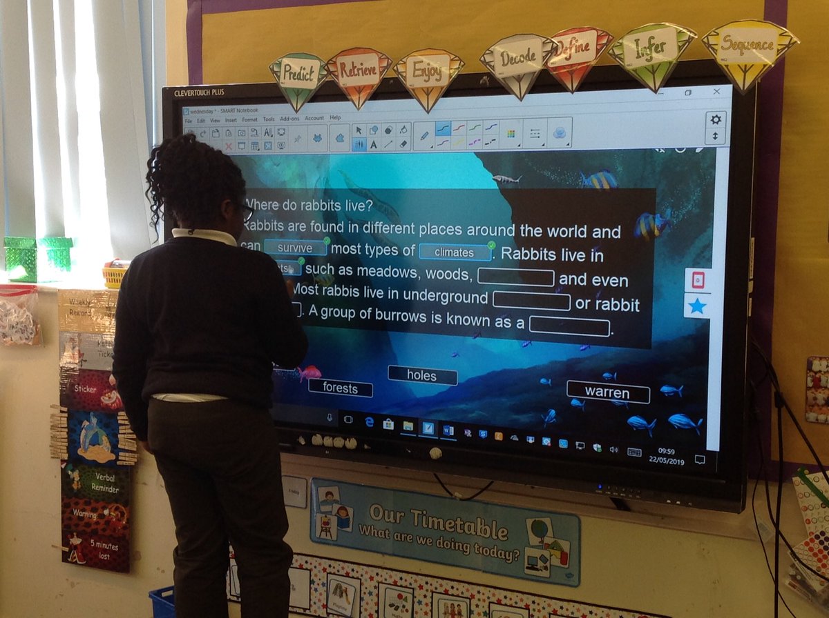 PindersPrimary's tweet image. Year 2 used the smart fill in activity in English to show what they knew about rabbit habitats . They then had a go at writing their own information section about rabbit habitats.#SMART_tech