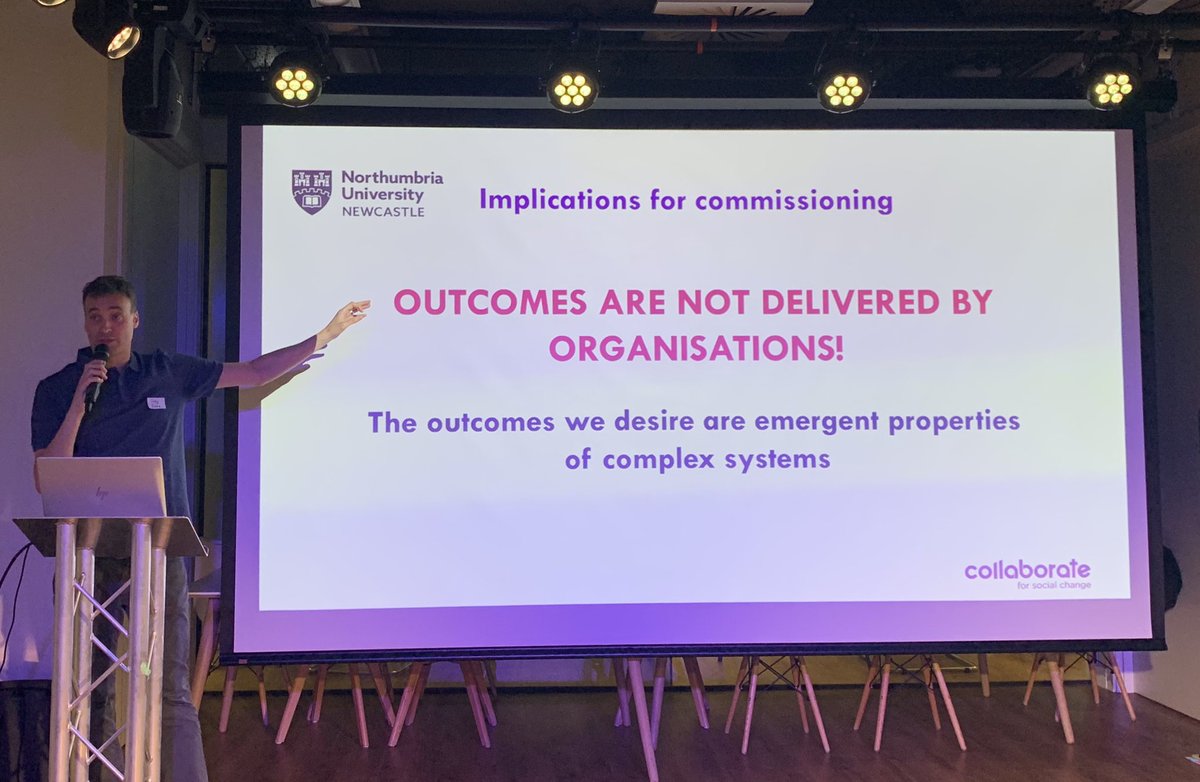 markwfoden's tweet image. &quot;The outcomes we desire are emergent properties of complex systems&quot; @tobyjlowe on funding/commissioning social interventions #humanlearningsystems