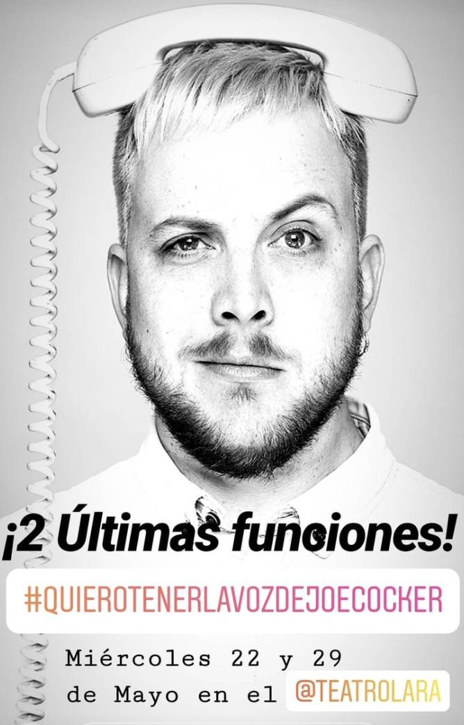 QUIERO TENER LA VOZ DE JOE COCKER | HOY
Solo quedan dos oportunidades para disfrutar de un monólogo diferente protagonizado por <a href="/antonioleiva81/">Antonio Leiva (Toño)</a> y que ha sido posible gracias a <a href="/LosFeos_Teatro/">Los Feos Teatro</a> 📯Es metatelefonía. Es metateatro. 🗣️📞ENTRADAS👉bit.ly/2V8w4TF