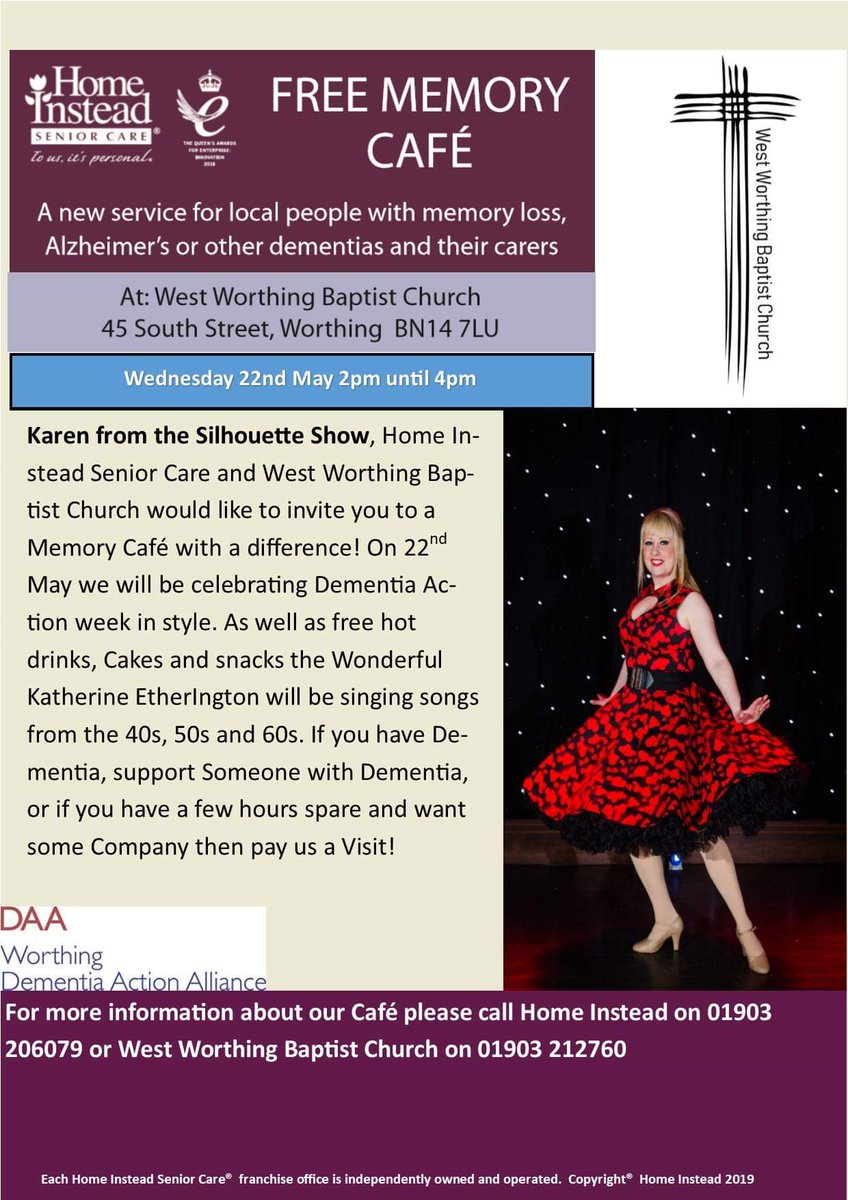 CoolTownCrier's tweet photo. Thank you to our local @Homeinsteaduk #Worthing for organising a FREE afternoon of Entertainment at our Memory Cafe in Tarring with Karen. @qualityvintage #DementiaActionWeek #DAW2019 #dfw2019 @DFWorthing @Dementia_Action @sussex_team https://t.co/nO1hAZsxJs