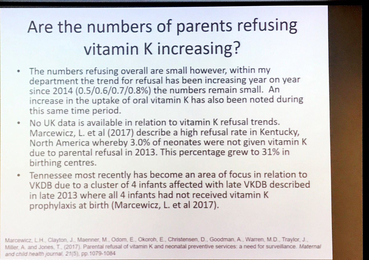 MckeonCarter's tweet image. Vitamin K refusal. Interesting question? What’s our local data in @UHP_NHS @SheralynNeasham @CharlotteWilto4 @sue_wilkinsPHNT #ANNPforum2019