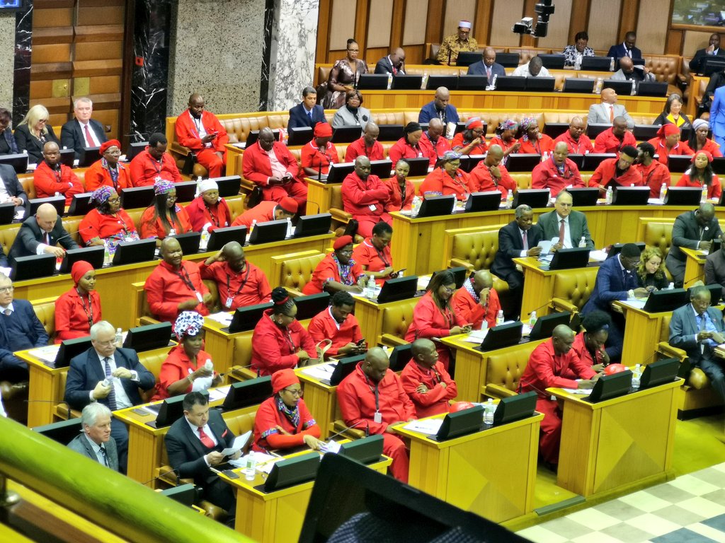 EFFSouthAfrica's tweet photo. There you have it folk, the EFF representatives in the National Assembly all sworn in. #EFFinParliament https://t.co/Y5heiSDmpU