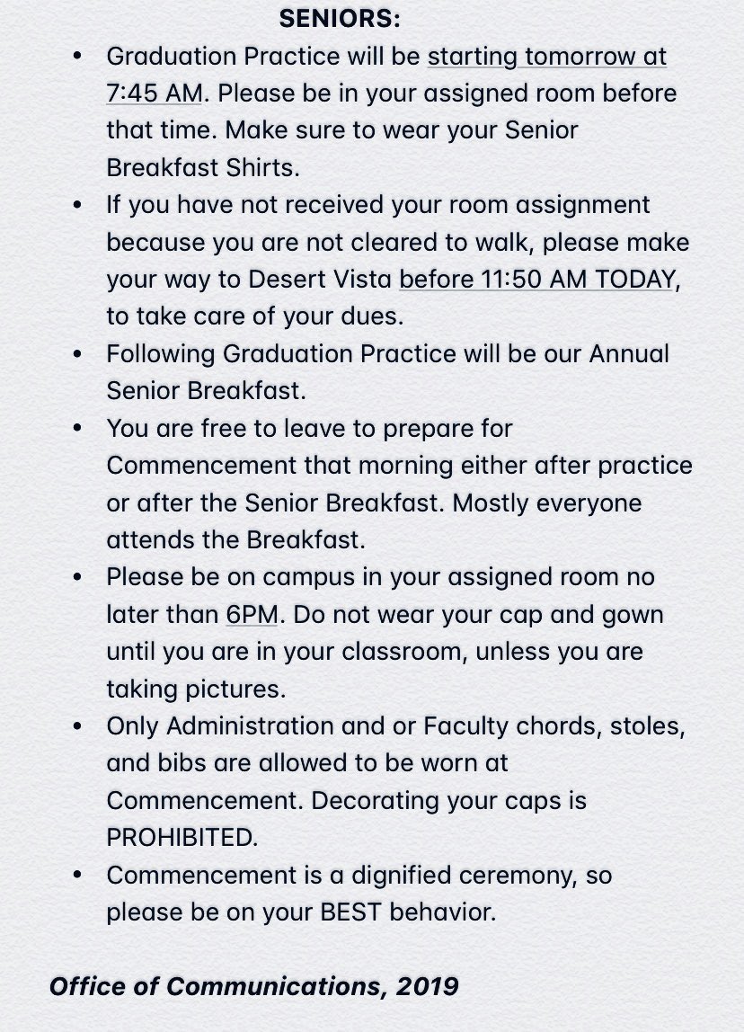 SENIORS: 
Please read the message below. ⬇️