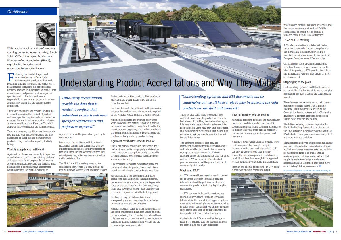 RoofingToday's tweet photo. “We all have a role to play in ensuring the right products are specified and installed.”- Sarah Spink CEO of the @LRWAssociation explains the importance of understanding #accreditations in the #RTMayEd #Pg10 https://t.co/NEMVPrYH8k https://t.co/H0a1trgnOr