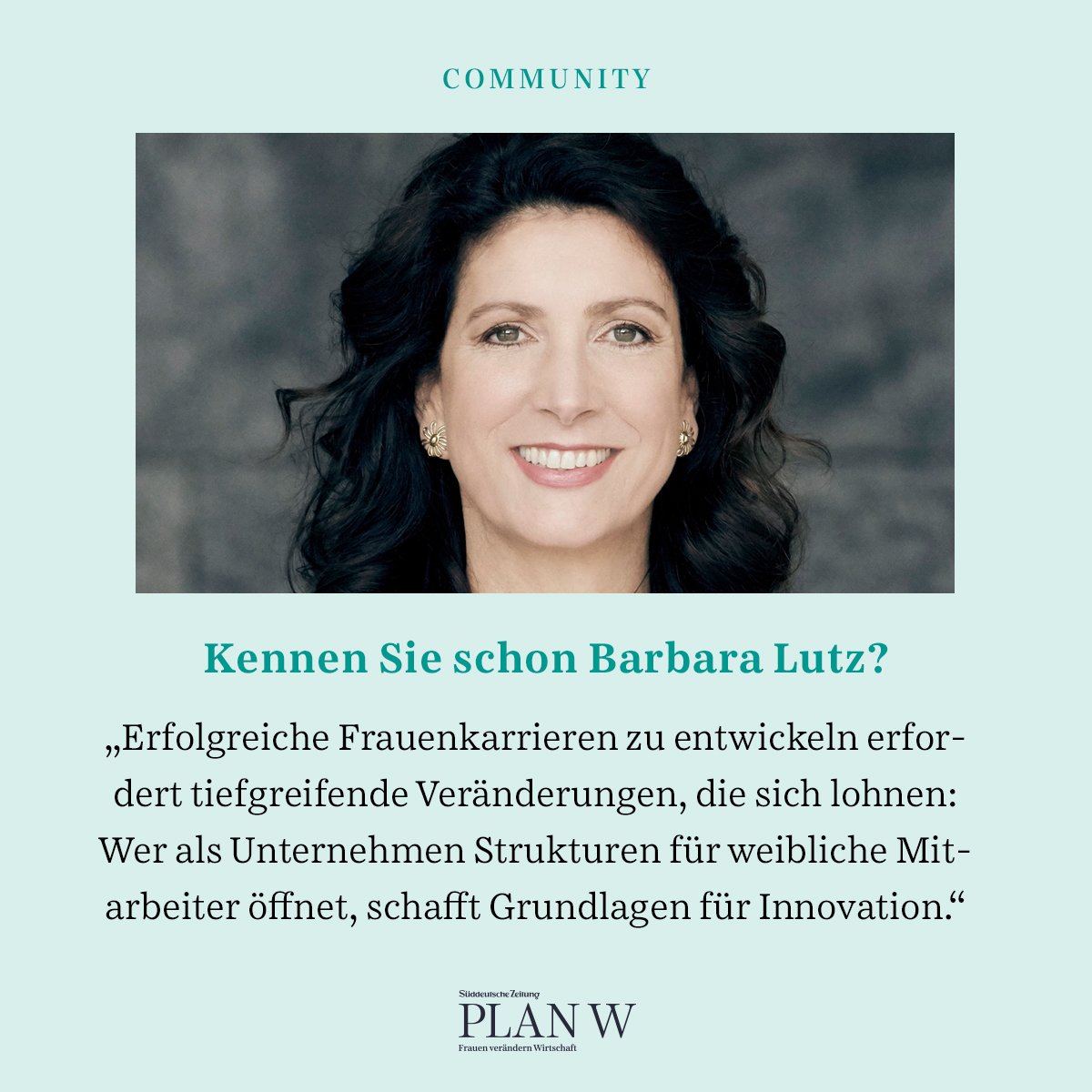 SZ_PlanW's tweet photo. Kennen Sie schon @barbaralutzFKI? 2012 hat die Unternehmerin den "Frauen-Karriere-Index" gegründet – ein Management-Instrument, das Firmen bei der Frauenförderung unterstützt und die Erfolge misst. Noch mehr erzählt sie uns im Newsletter https://t.co/38rSncFAvY #PLANWCommmunity https://t.co/6wwtj1vJWa