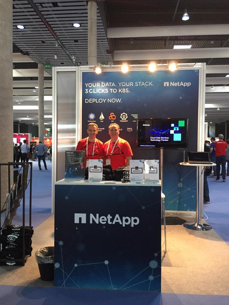 NetAppEMEA's tweet image. Day 2 & Our @NetApp team is all geared up! Come say Hello at booth #G6 and find out what we’re doing with Kubernetes and have a chance to win a Nintendo Switch. #NetAppEMEA #NetAppDevOps @JohnRollason