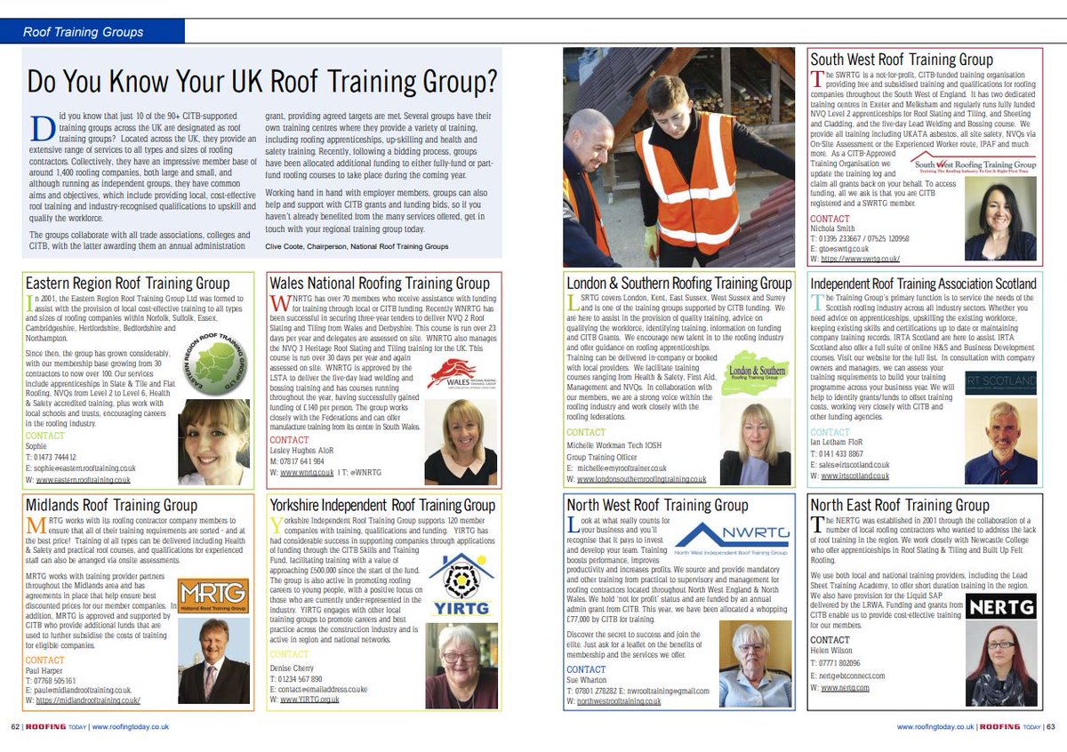 RoofingToday's tweet photo. Do you know your roof #training group? Located across the UK, they provide a range of services to all types and sizes of #roofing #contractors. Find out more about RTG’s in the #RTMayEd #Pg62. https://t.co/NEMVPrYH8k @ERRTG01 @wnrtg @YIRTG @nwrooftraining https://t.co/u9IFF1FR1S