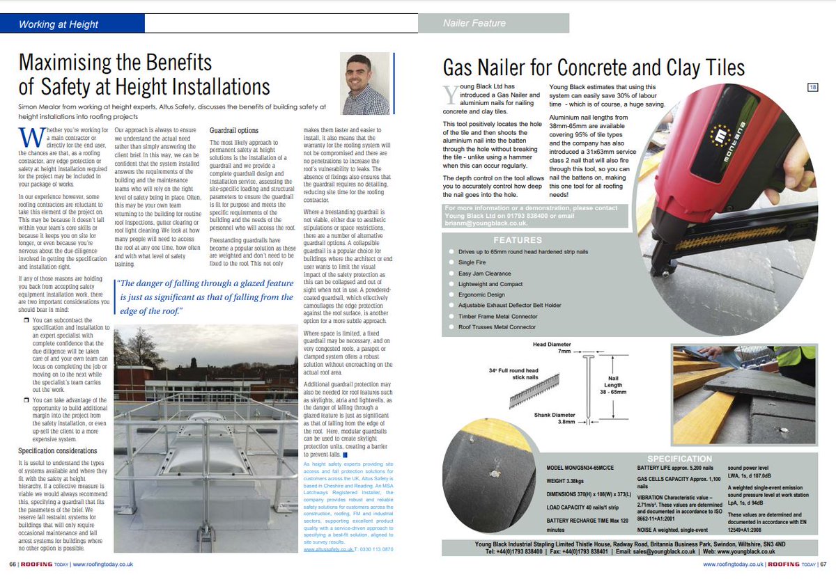 RoofingToday's tweet photo. Simon Mealor from working at height experts, @AltusSafety, discusses the benefits of building safety at height installations into #roofing projects in the #RTMayEd #Pg66. @si_mealor https://t.co/NEMVPrYH8k #WorkAtHeight https://t.co/pOv1LvQ6x7