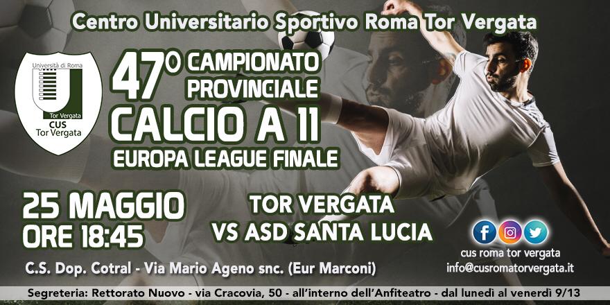 🤚🤚🤚Tutto pronto per la FINALE ❗️ del 47° Campionato Provinciale "Trofeo Ennio Vitale" di sabato 25 maggio per la sezione di calcio a 11 del CUS Roma Tor Vergata! 
I Green Lions scenderanno in campo per la sfida contro l'A.S.D. Santa Lucia.⚽⚽⚽
