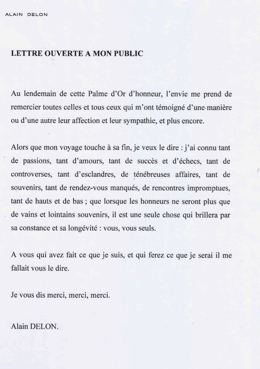 JFGuyot's tweet image. « Lettre à mon public »
Par Alain #DELON 

EXCLU #AFP