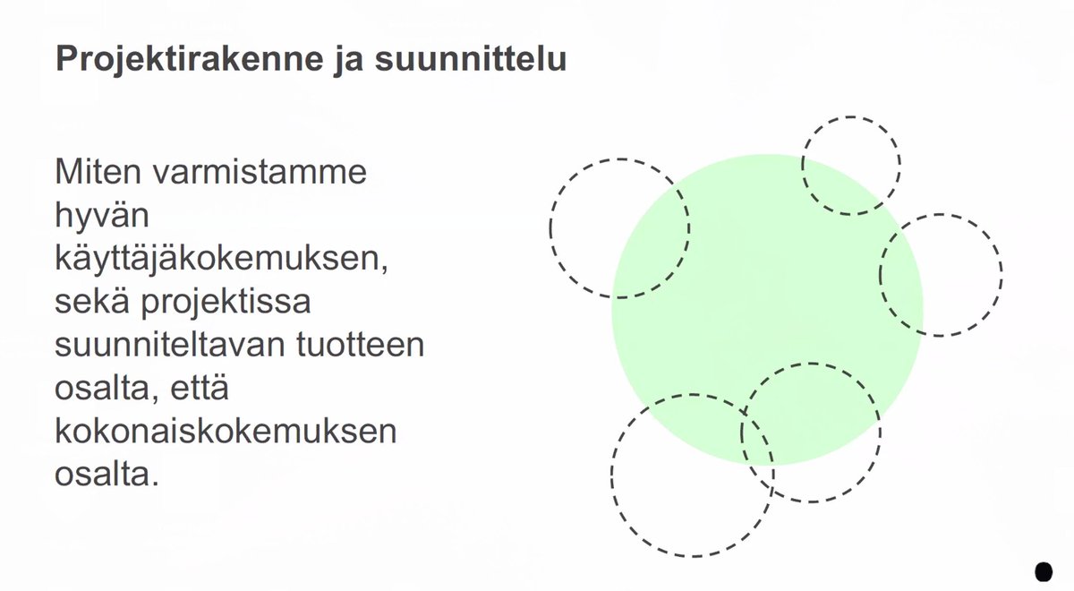 Kollega Jenny Nyman valotti hyvin <a href="/SIGCHIFinland/">SIGCHI Finland</a>'in seminaarissa #palvelumuotoilu'n haasteita #agiili-kehityksessä. Käyttökokemuksen tulee ohjata suunnittelua, ei designerien tai eri organisatoristen tahojen omat intressit. Käyttäjien jatkuva osallistaminen elinehto! #digitalist