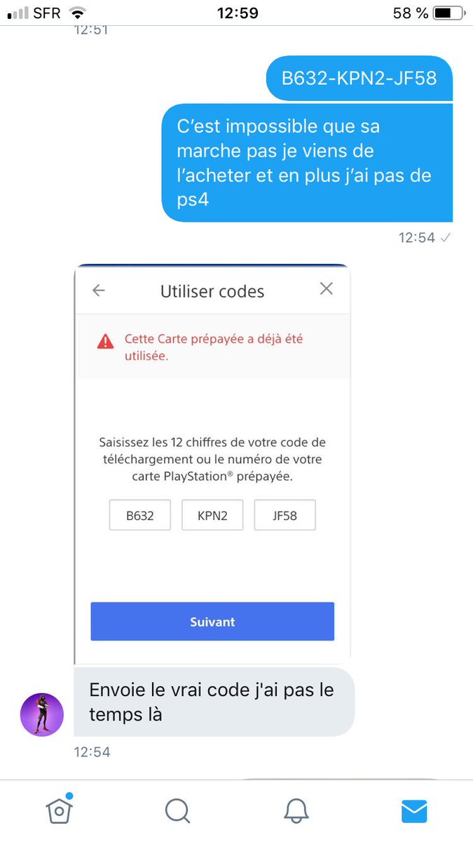 thewolf81536310's tweet photo. @_IkonikSkins_  c’est un arnaqueur le code je l’ai acheté a micromania et le jour même et il me dit qu’il marche pas je peux pas l’utiliser j’ai une xbox j’espère que t’es fière de toi clochard https://t.co/29WrCogjnF