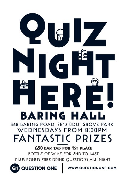 Join us tonight for our QUIZ NIGHT! ❓❓❓💰💰💰🍺🍺🍺
8.00pm start! £2 entry, amazing prizes and £264 jackpot to win!
<a href="/BaringHallHotel/">Baring Hall Hotel</a> <a href="/QuestionOneQuiz/">Question One Quiz</a> <a href="/GroveParkSE12/">GroveParkCommGroup</a> #QuizNight #jackpot #pubquiz #anticpubs