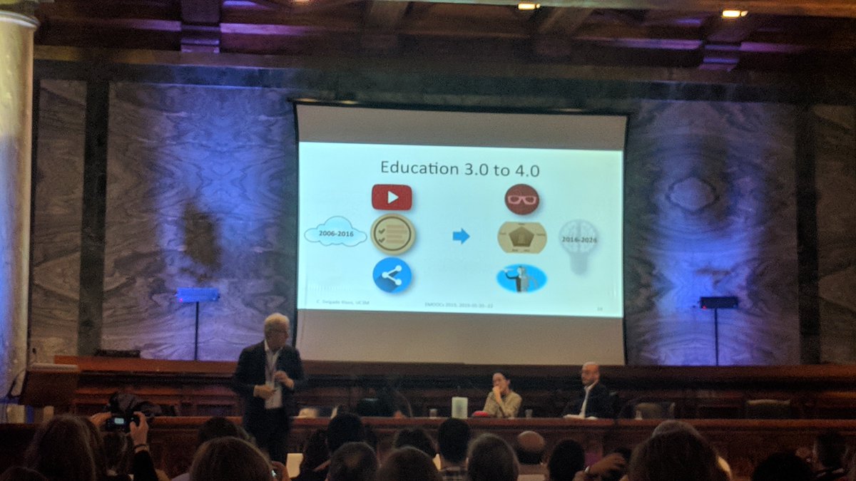 calahoy's tweet photo. @cdkloos talking on the evolution of education from 0.0 to 4.0 at the #EMOOCs19 closing panel. https://t.co/wkOs3JYEL5