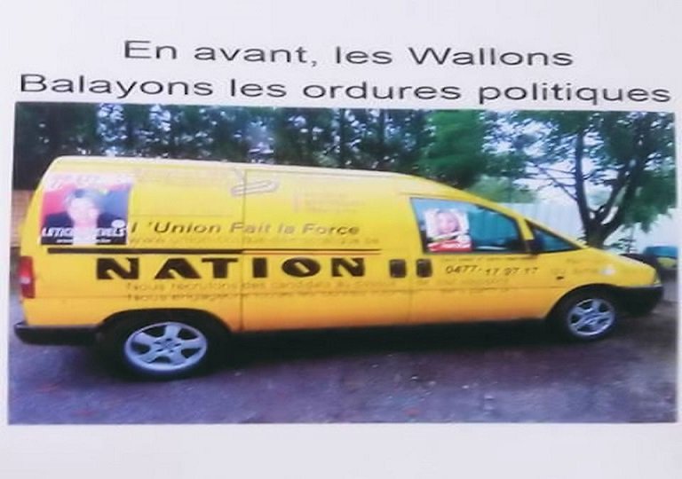 nation_tweet's tweet photo. Un de nos sympathisants et représentant du parti de l'U.C.D a fait une surprise à nos camarades de la section de #Liège, en venant leur montrer sa camionnette décorée avec le logo, le nom du parti et les affiches de #NATION en soutien à la campagne électorale ! #VotezNation https://t.co/M0QjusJSjG