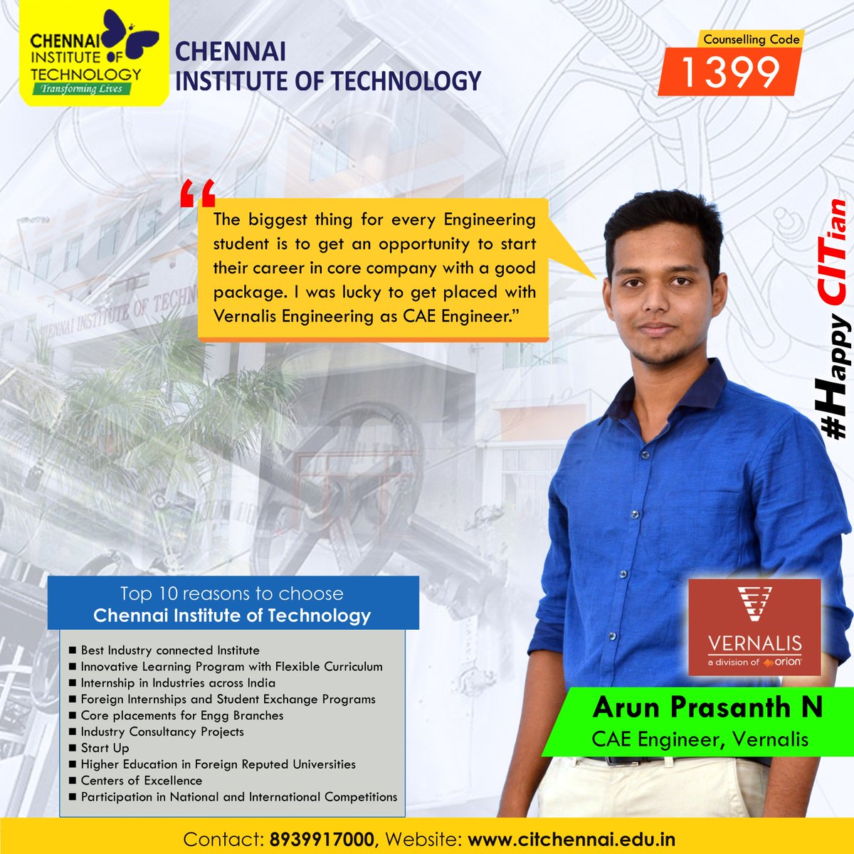 citchennai's tweet photo. #ChennaiInstituteOfTechnology #CITChennai
#TransformingLives #Engineering #InternationalPlacements #Technology
#Innovation #Research
#students #Industry #Ideas
#GreatPlacements
#HappyCITian
#CorePlacement https://t.co/jLtudXnT9P