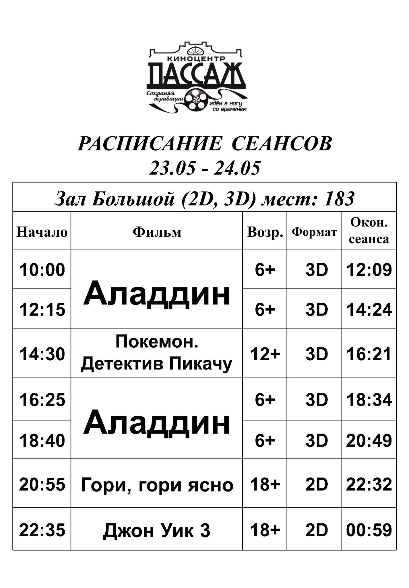 Расписание афиша кинотеатра пассаж