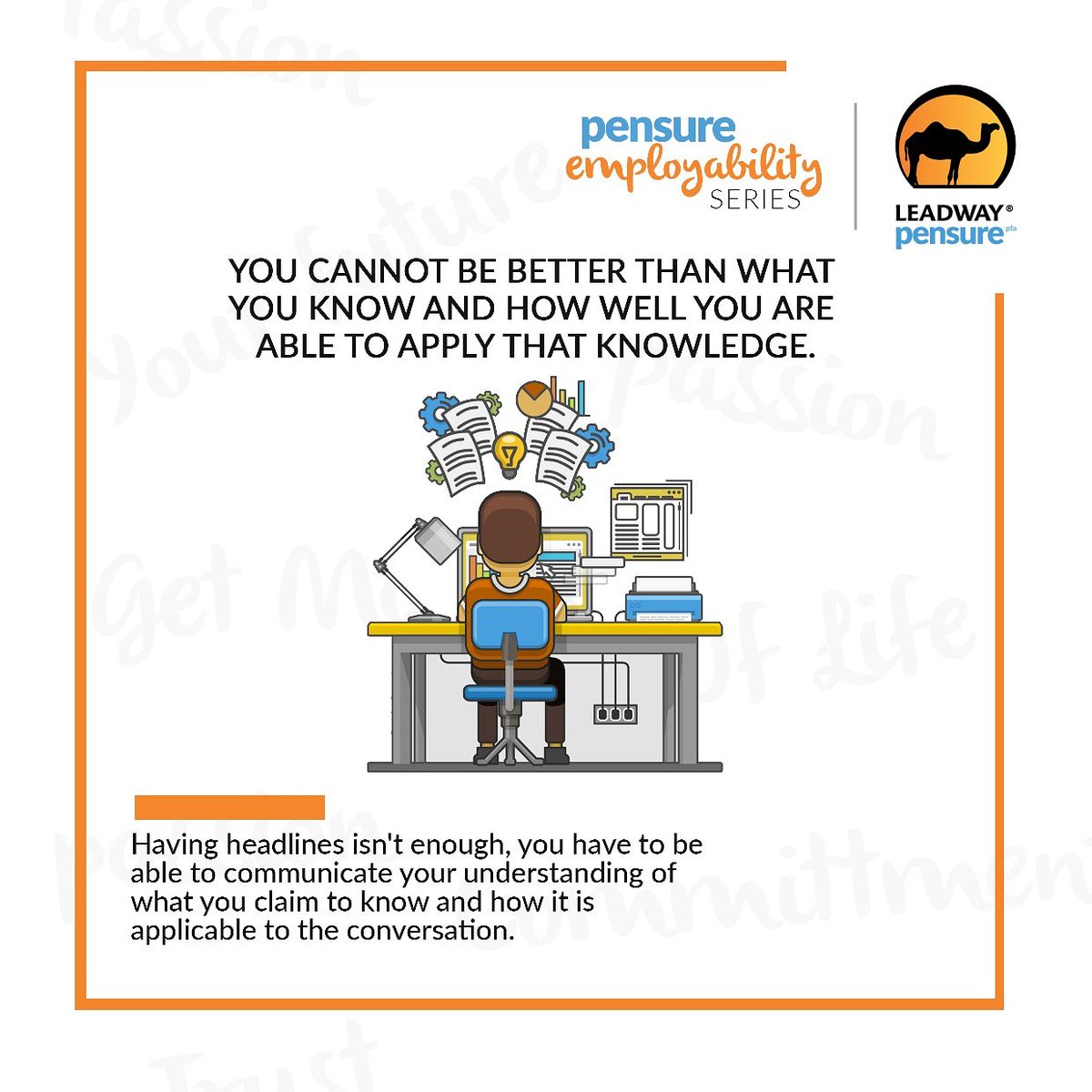 LeadwayPFA's tweet photo. As an applicant, it is important you demonstrate knowledge but more importantly is your ability to demonstrate that you can apply that knowledge in solving real problems.
#GetMoreOutOfLife #PensureAdvantage #Employability #JobTips #LeadwayPensure #Employabilityseries https://t.co/MqJs8UjNEB