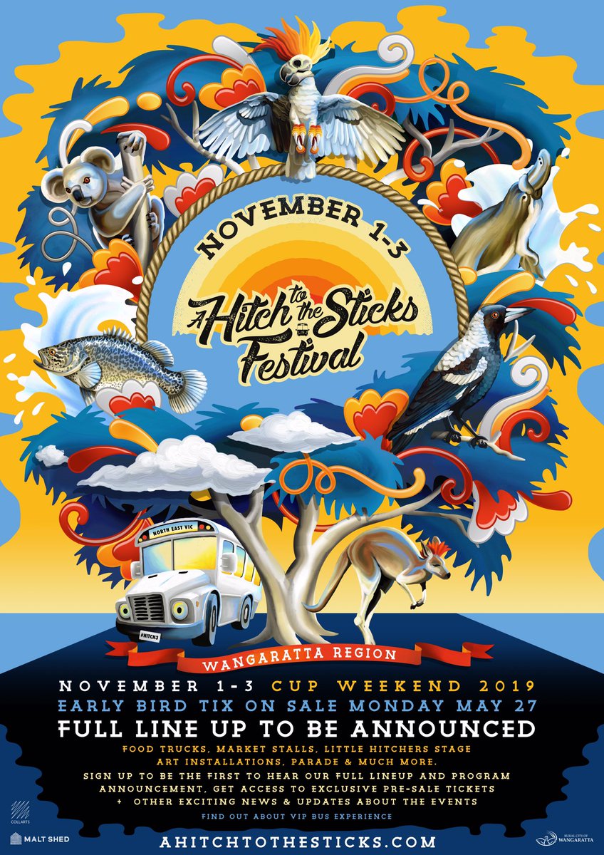 Less than a week 'til early bird Tix go on sale! Good times ahead 😁 
FULL LINE UP TBA  🥳
🎉COUNT DOWN!

Sign up to the mailing list ✨ ahitchtothesticks.com