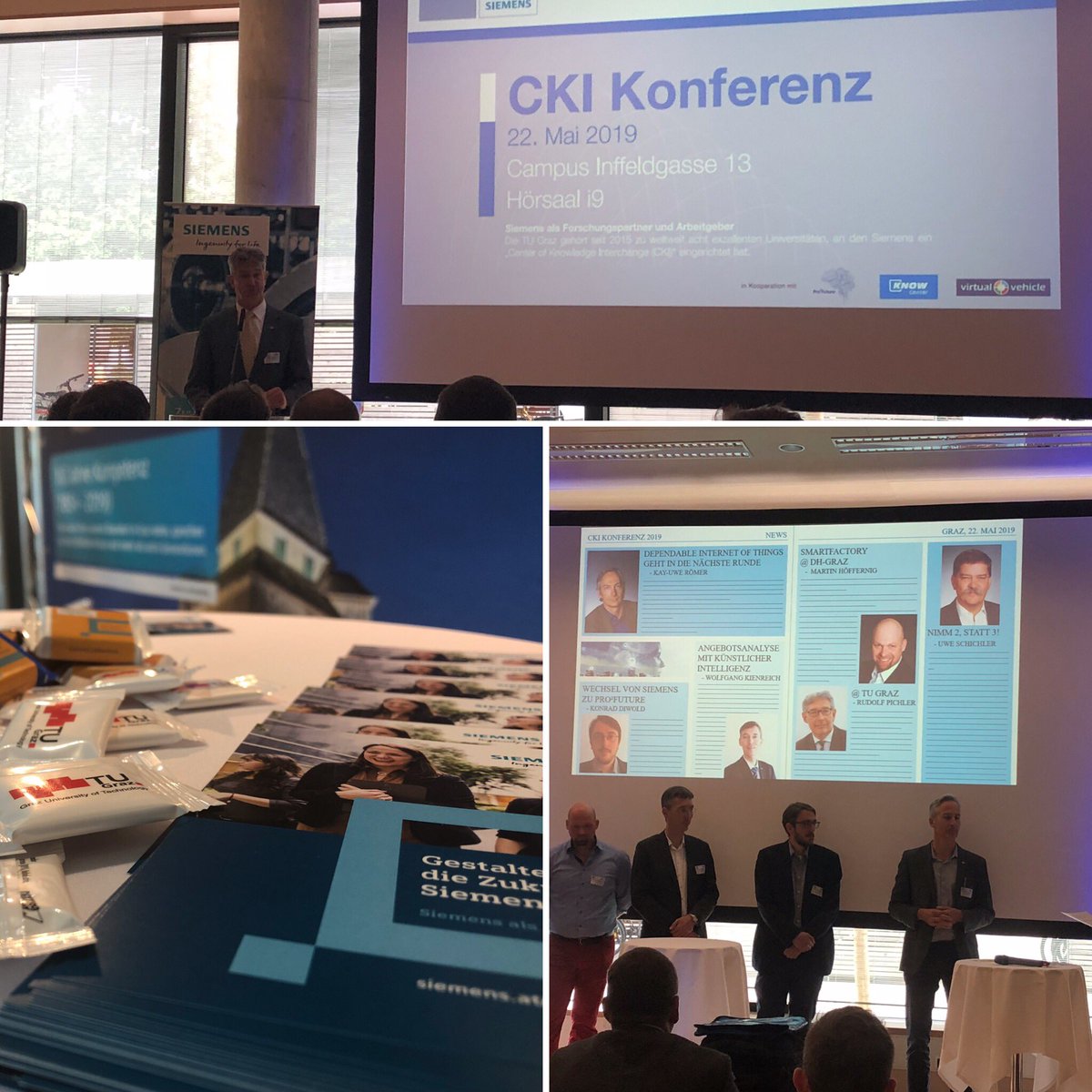 SabineKabusch's tweet photo. What if @Siemens_Austria and @tugraz get together? A wonderful cooperation, called „Center of Knowledge Interchange“. ✌🏻 We just finished our 4th #CKI conference with lots of interesting insights from students, profs and @Siemens folks. What a day! 😎 #cocreation #futuremakers https://t.co/uzfoCZDTMv