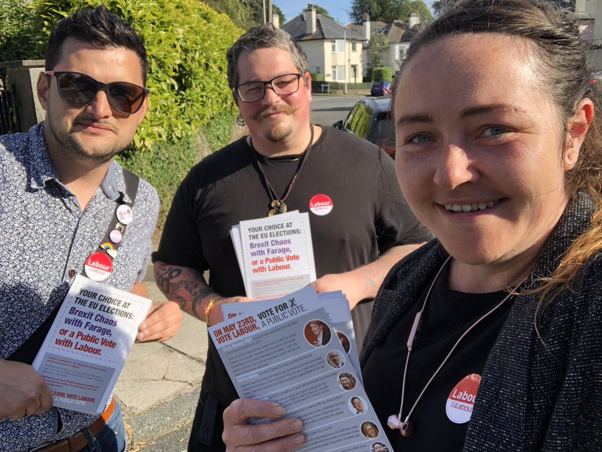 MsAlexBev's tweet photo. Back out on the #LabourDoorstep in Peverell - polls open in just over 12 hours - #VoteLabour #EuroElections2019 https://t.co/aeLZlmUm9u