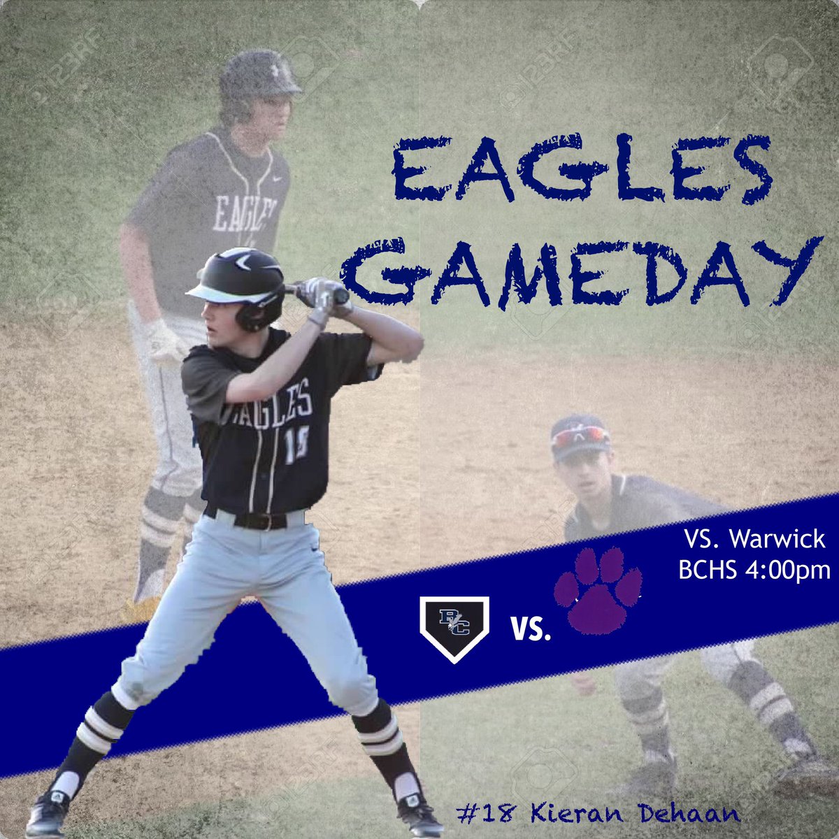 Eagles look to keep the momentum going as they take on the Warwick Wildcats in a non-league matchup! First pitch is set for 4:00pm at BCHS. #fillthehill 
Featuring: Jr. Kieran Dehaan