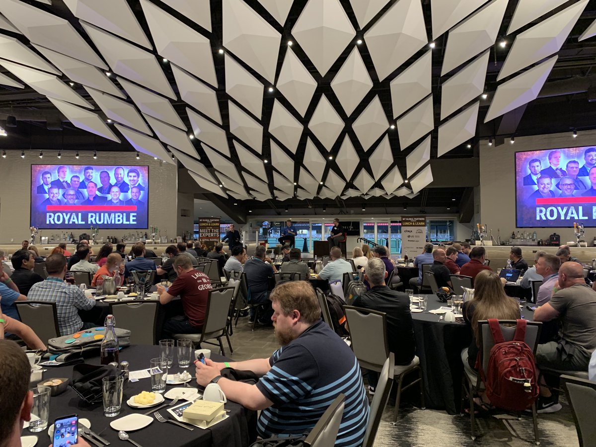 M7_Global's tweet photo. It's a full house for our "Royal Rumble" with #M7GP experts and @IGEL_Technology @Liquidware @LGUS and @PrinterLogic https://t.co/H74UvtyrMy