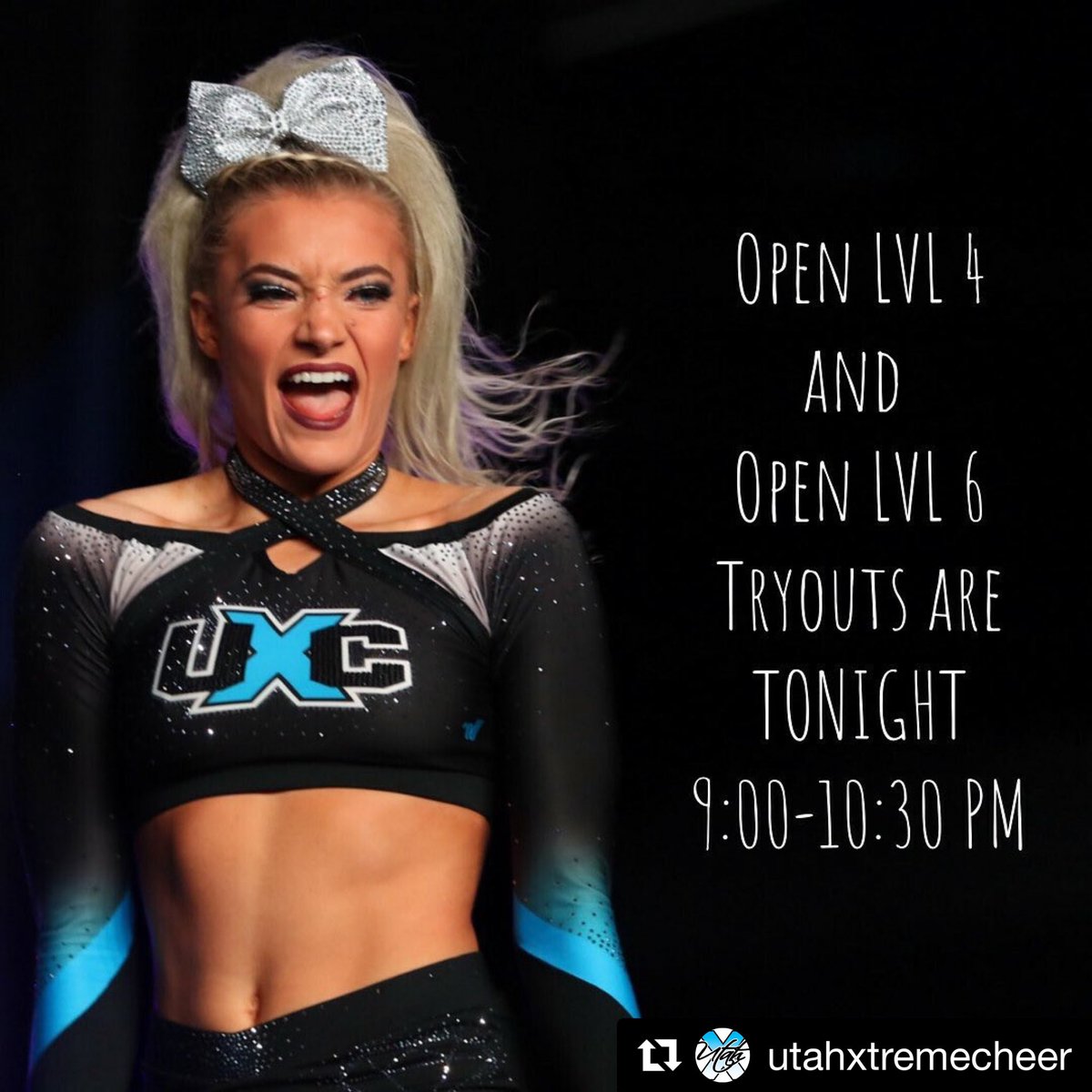 Interested in our International Coed Open LVL 4 or our Open Coed LVL 6 teams for the 2019-2020 season?
-
-
Come in tonight to tryout!  8:30-10:00PM
-
-
Tag your friends! See you there!
#UXC #UtahXtremeCheer #JoinTheUXCFamily #IOC4 #OpenLVL6
