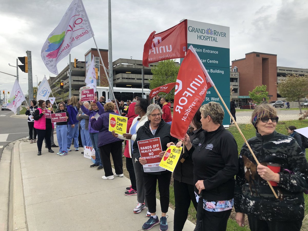 NaureenRizvi1's tweet photo. Great turnout at today’s rally to stop health care cuts at @GRHospitalKW.   The people of Ontario have a message for @fordnation and @GRHCEO - Addressing the deficit by harming the quality of patient care is a recipe for disaster. Stop the cuts and invest in healthcare. #onhealth https://t.co/TFIE85B4jF
