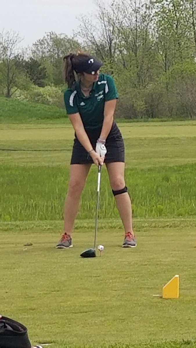 Madeline Catalano (pictured). Hannah Cassidy, Brianna Stefik at girls golf section 6 championships @Arrowhead in Akron today!!