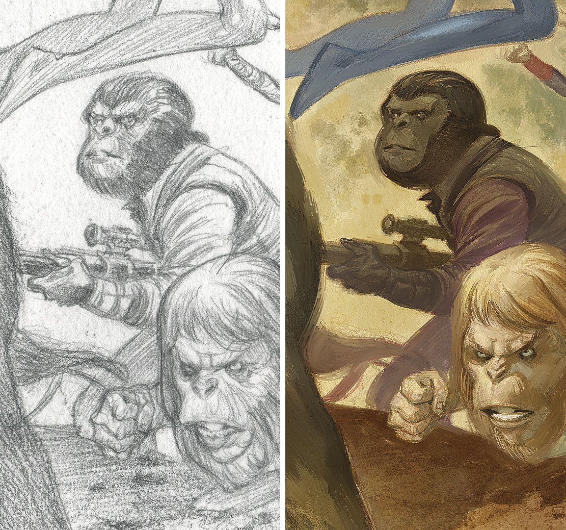 Details from the "Movie Poster" variant cover for "PLANET OF THE APES/GREEN LANTERN" #5 I did a few years back, for @boomstudios . 