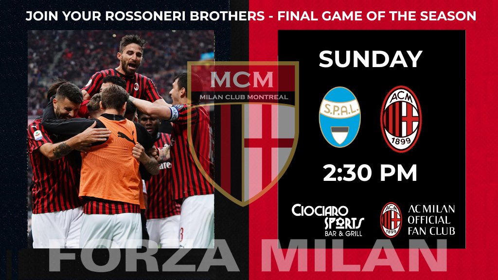 THIS IS IT ! Last game of the season, we need a packed <a href="/BarCiociaro/">Ciociaro Bar</a> on Sunday in a sea of red and black as we cheer on <a href="/acmilan/">AC Milan</a> #ForzaMilan #ChampionsLeague #WeBelieve