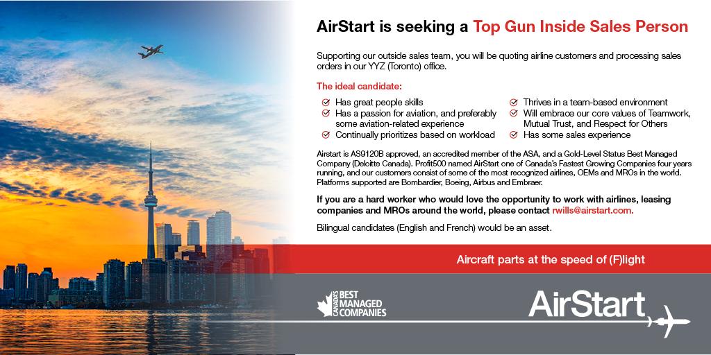 flyairstart's tweet photo. Love #aviation? Mad for #MRO? Certified #avgeek? Stoked about #sales? Total team player? 
Good news ... #AirStart is #hiring! 
@atac_canada #YYZ #BestManaged https://t.co/MvYyBz7S8G