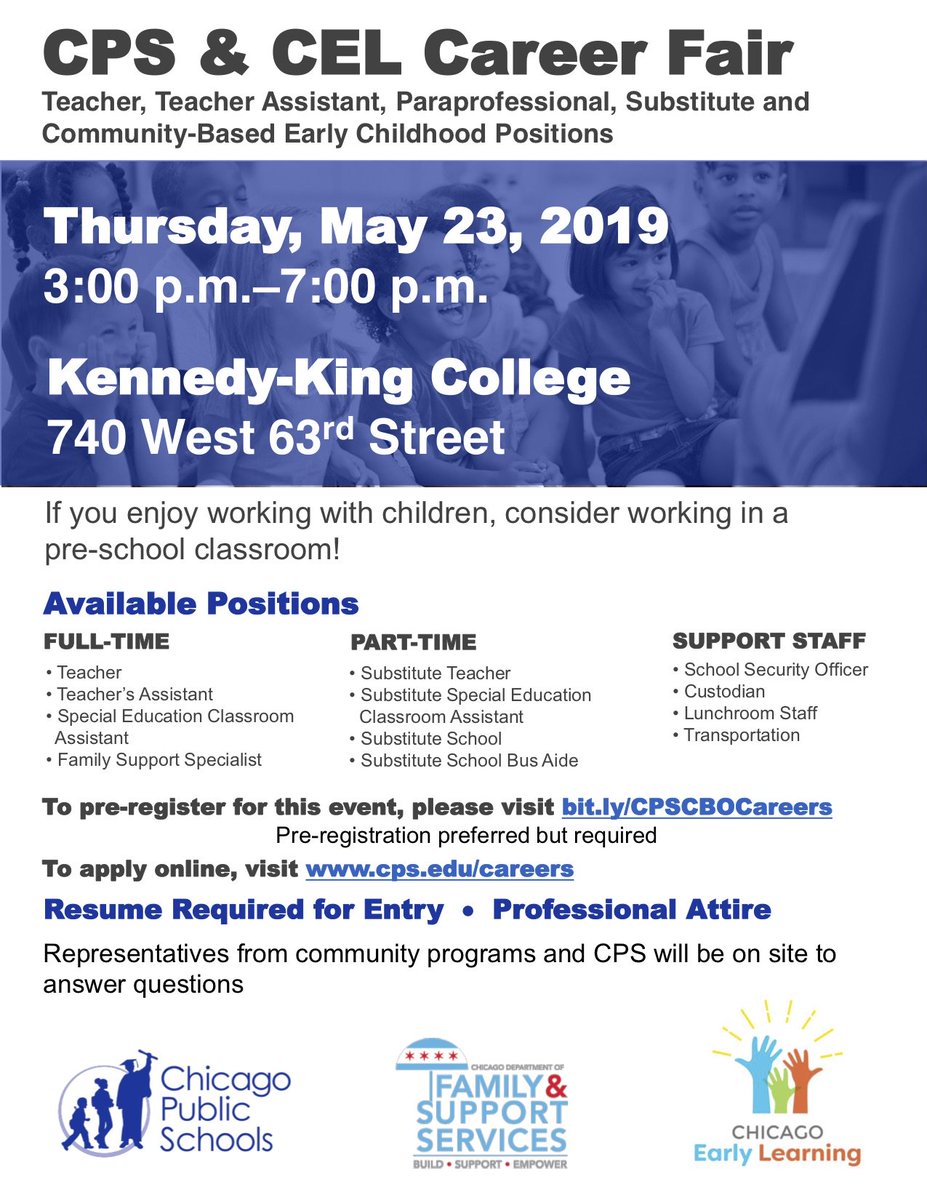 ChiEarlyLearn's tweet image. Interested in a career in early education? Join us tomorrow for our Career Fair! #ChicagoEarlyLearning