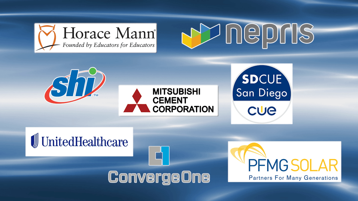 Big thank you to our Educator Sponsors for the #InnovationInEducation Awards: Dillon family, @pfmgsolar @Converge_One @UHC @USD_JI VMA PR, @SchoolsFirstFCU @SHI_Intl @neprisapp @amplify Mitsubishi Cement Corp, Zedan Insurance @HoraceMann @AVID4College #sdcue & Rindone family