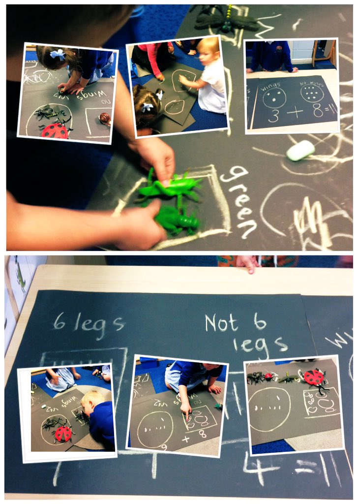 MrsClayMB's tweet photo. Today the bug detectives were grouping and classifying our giant mini beasts, using marks to represent the quantity in each group and totalling groups to find out how many we had found altogether! #eymaths #naturelearning #eyfs #earlytalk #talkmaths #markmaking @MertonBankP https://t.co/2IYAgZJwMM