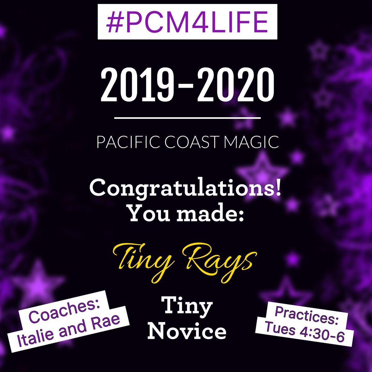 Do you have a child between the ages of 3-6? PCM Tiny Rays is looking to add a few more to our team. Lower cost, 1x weekly practices, no travel. Email us info@pacificcoastmagic.com