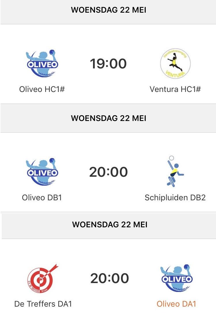 Vanavond drie wedstrijden door <a href="/OliveoHandbal/">OliveoHandbal</a> in kwartfinale van Ruud Adema Bokaal. Twee keer thuis en één keer uit. Publiek is welkom!