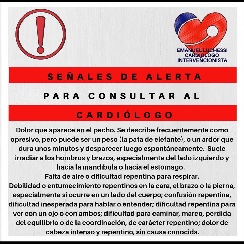 EmanuelLuchessi's tweet photo. Para que se active el Código Rojo Infarto Gualeguaychú y lleguemos a tiempo para salvar vidas, es importante que aprendamos a reconocer las señales de alerta para concurrir rápidamente al cardiólogo.
Visitá a tu médico. #cardiologiaintervencionista #infarto #codigorojoinfarto https://t.co/8rymiyEDuU