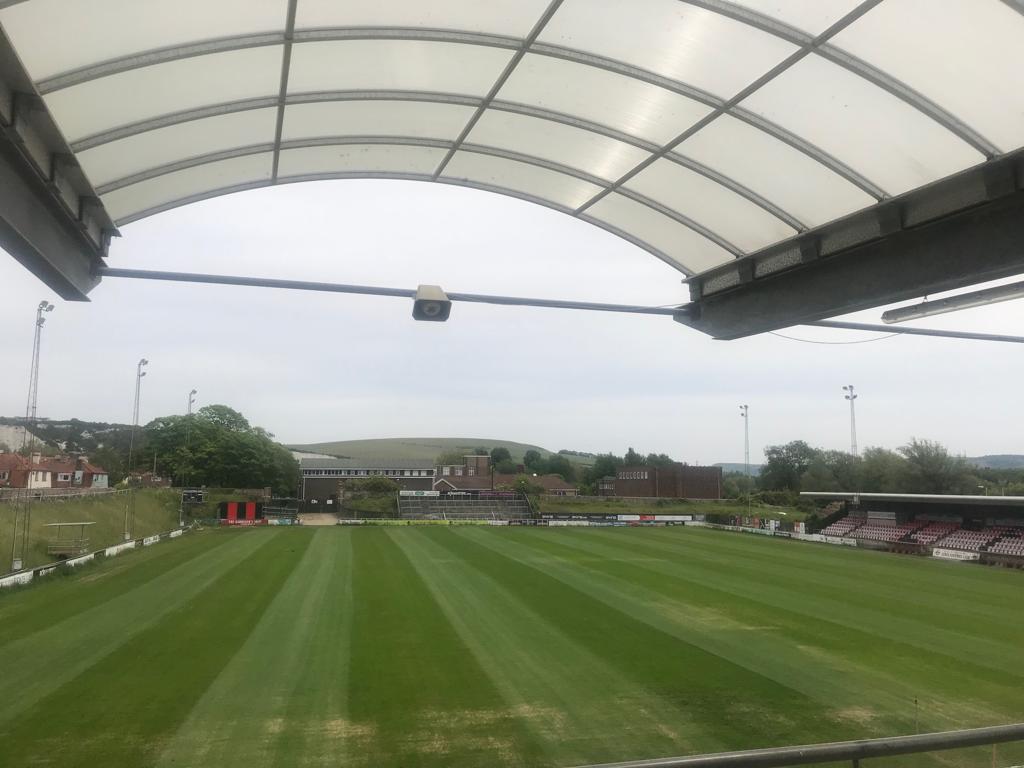 LewesFCMen's tweet photo. The pitch had its first haircut of pre-season today, administered by @danorourke76. We'll now get the blades on Roger's mower tractor raised to 30mm to let the grass grow ahead of the season. #ProjectCarpet https://t.co/oyzNTBueWd